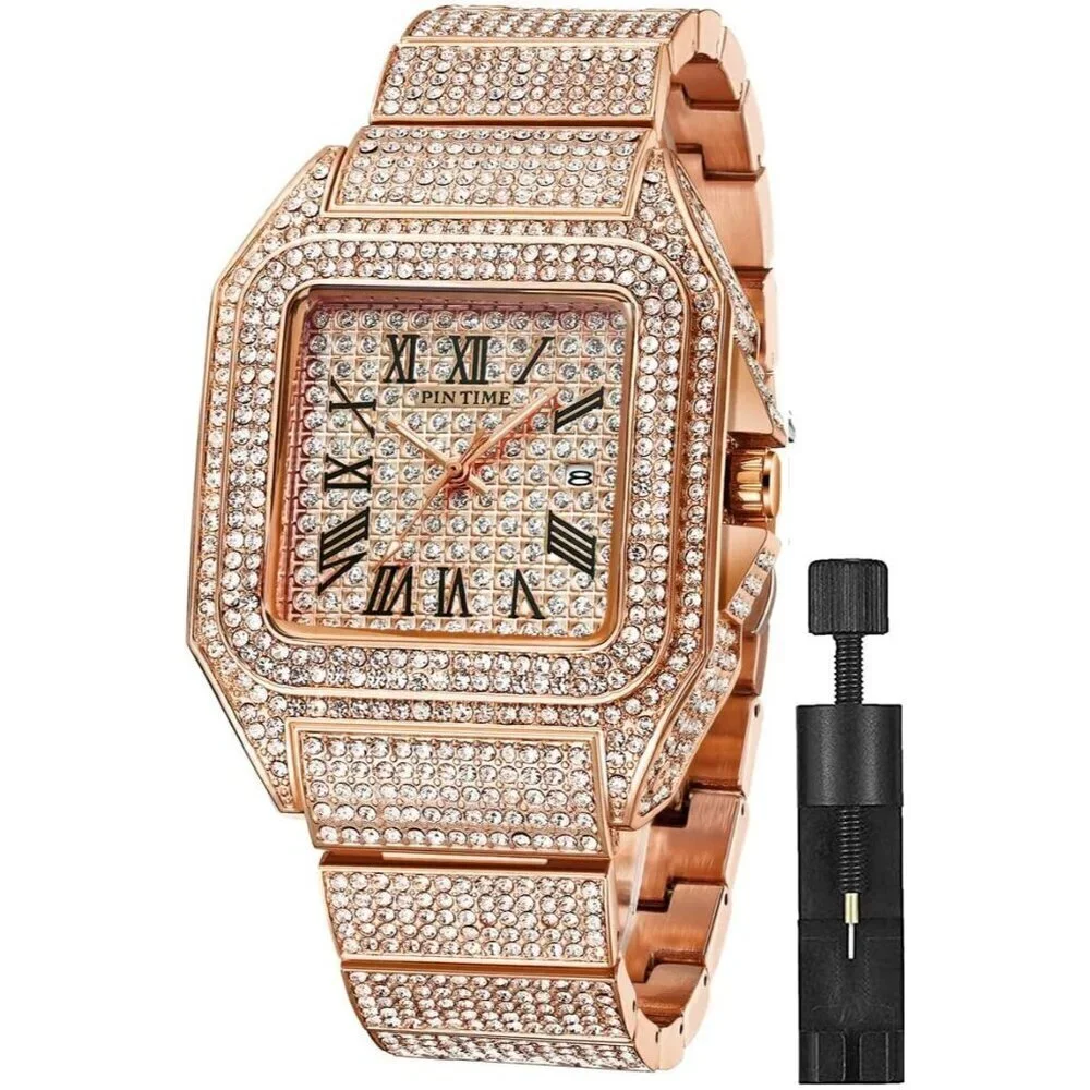 🆕Gosasa Analog Quartz Men Gold Fashion Crystal Stainless Bracelet Wristwatch - Picture 1 of 9